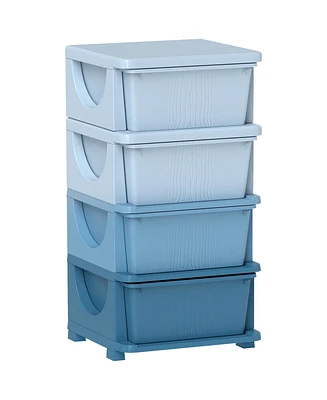 Qaba 30" 4 Tier Kids Storage Unit Dresser Tower, Blue