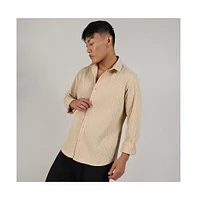 Campus Sutra Men's Butter Yellow Crinkled-Weave Shirt