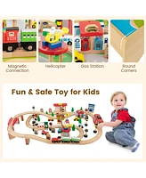 Givimo 84-Piece Wooden Train Set with Reversible and Detachable Tabletop