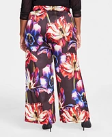 I.n.c. International Concepts Plus Satin Printed Wide-Leg Pants, Created for Macy's