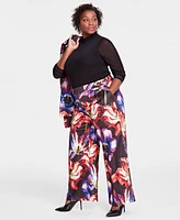 I.n.c. International Concepts Plus Satin Printed Wide-Leg Pants, Created for Macy's