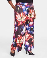 I.n.c. International Concepts Plus Satin Printed Wide-Leg Pants, Created for Macy's