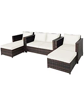 Costway 5PCS Patio Rattan Furniture Set Loveseat Sofa Ottoman Cushioned