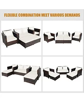 Costway 5PCS Patio Rattan Furniture Set Loveseat Sofa Ottoman Cushioned