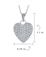 Bling Jewelry Elegant Large Pave Cubic Zirconia Cz Puff Heart Shape Pendant Necklace For Women Sterling Silver Filigree Back