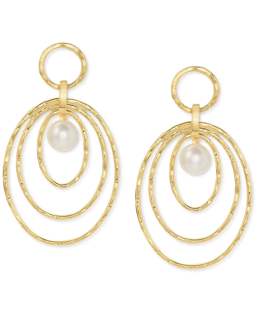 Cultured Freshwater Pearl (6-1/2 - 7mm) Orbital Openwork Drop Earrings in 14k Gold-Plated Sterling Silver