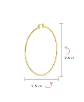 Bling Jewelry Minimalist Lightweight Round Thin Tube Big Large Hoop Earrings Yellow Gold Plated Brass 2.5 Inch Diameter