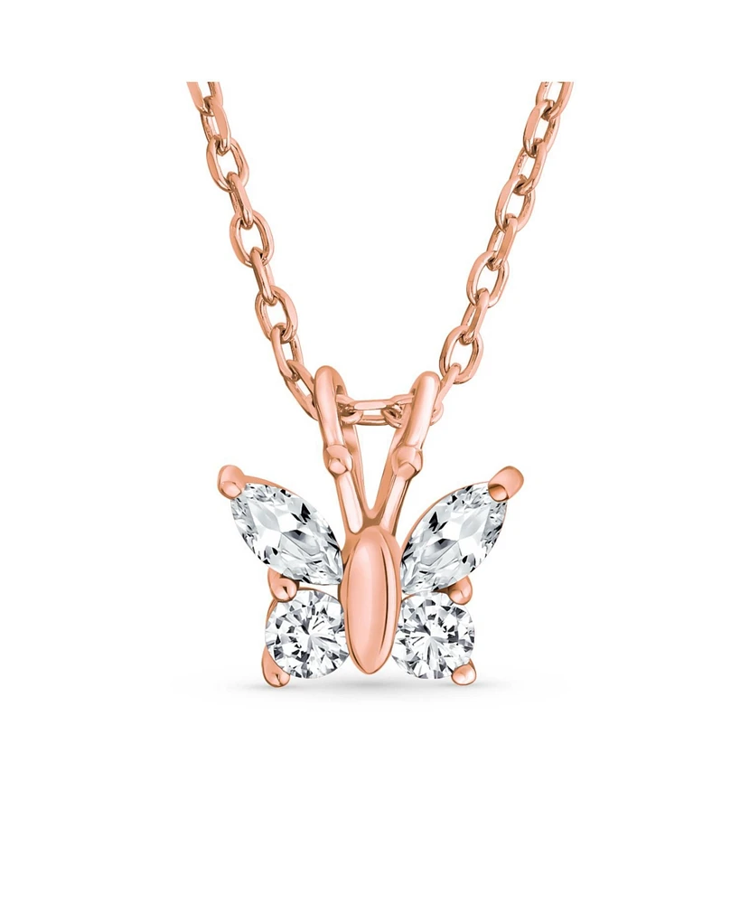 Bling Jewelry Mini Petite Tiny Clear Cubic Zirconia Purple Cz Garden Insect Butterfly Pendant Necklace For Women Rose Gold Plated Sterling Silver