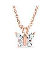 Bling Jewelry Mini Petite Tiny Clear Cubic Zirconia Purple Cz Garden Insect Butterfly Pendant Necklace For Women Rose Gold Plated Sterling Silver