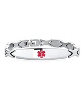 Bling Jewelry Leaf Shaped Link Chain Fashionable Name Plated Red Id Medical identification Bracelet Stainless Steel 7.5 Inch