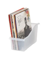 Iris 8 Pack 15" x 6" Plastic Connecting Book and Paper Storage Container Bin, Clear