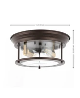 Jonathan Y Lauren 13.25" 2-Light Metal/Glass Led Flush Mount, Black