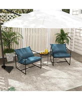 Skonyon 2 Pieces Sling Accent Chair Leisure Chair with Weatherproof Seat Fabric Indoor Outdoor-Navy