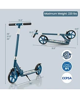 Skonyon Folding Aluminum Alloy Scooter with 3 Adjustable Heights-Blue