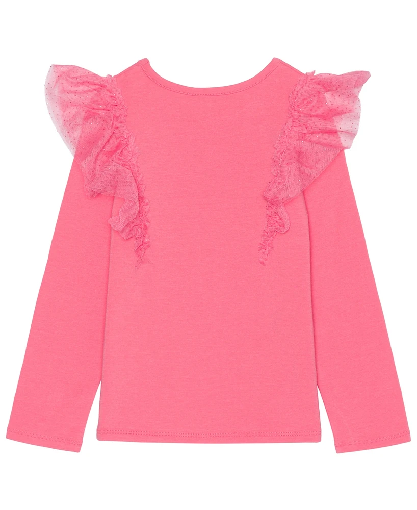 Hello Kitty Toddler and Little Girls Long Sleeve Ruffle Bow Top