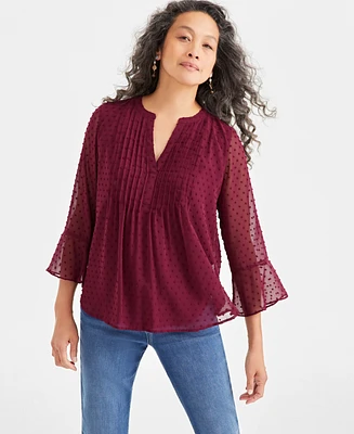 Style & Co Women's Textured Pintuck Ruffle Sleeve Top, Regular Petite, Created for Macy's