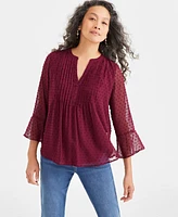 Style & Co Women's Textured Pintuck Ruffle Sleeve Top, Regular Petite, Created for Macy's