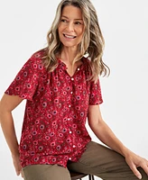 Style & Co Women's Printed Flutter-Sleeve Top, Created for Macy's