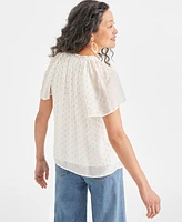 Style & Co Women's Flutter-Sleeve Shine Blouse, Created for Macy's