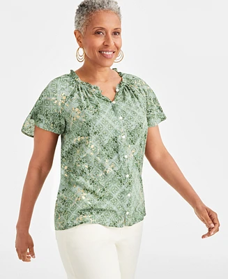 Style & Co Women's Printed Flutter-Sleeve Top, Created for Macy's