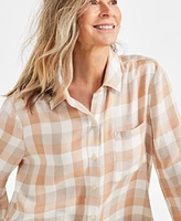 Style & Co Petite Julia Metallic Plaid Button-Front Perfect Shirt, Created for Macy's