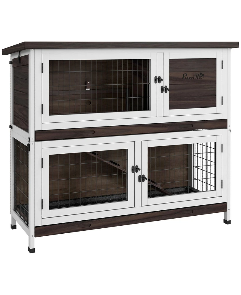 Streamdale Furniture 2-Tier Rabbit Cage: Wooden Hutch with Removable Trays