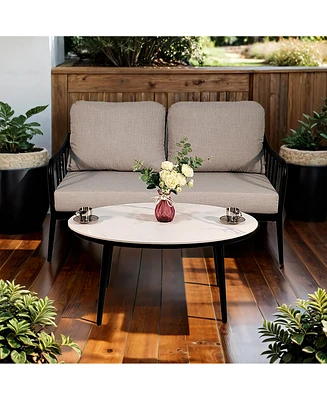 Simplie Fun Modern Outdoor Patio Conversation Set with Sunbrella Cushions and Marble-Look Table