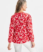 Style & Co Women's Printed Tassel Knit Blouse, Created for Macy's