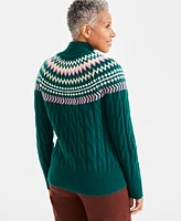 Style & Co Women's Fair Isle Mockneck Cable-Knit Sweater, Created for Macy's