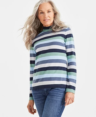 Style & Co Petite Block Striped Mock-Neck Top, Created for Macy's