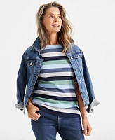 Style & Co Petite Block Striped Elbow-Sleeve Top, Created for Macy's