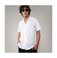 Campus Sutra Men's Chalk White Embroidered Circular Shirt