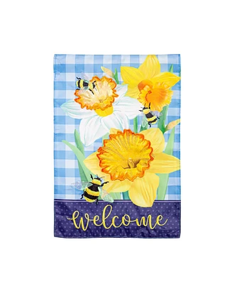 Evergreen Daffodils & Bees Applique Garden Flag