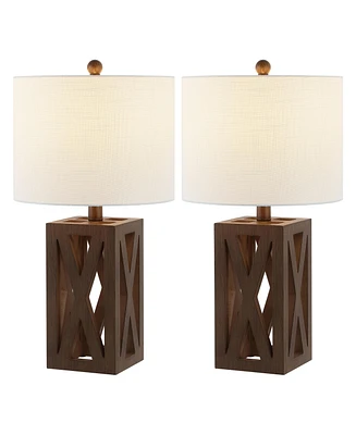 Jonathan Y Stewart 21.5" Farmhouse Wood Led Table Lamp, Black (Set of 2)