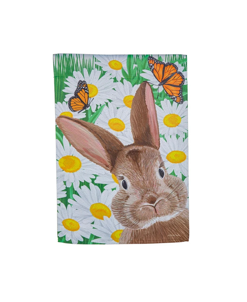 Evergreen Hello Bunny Suede Garden Flag