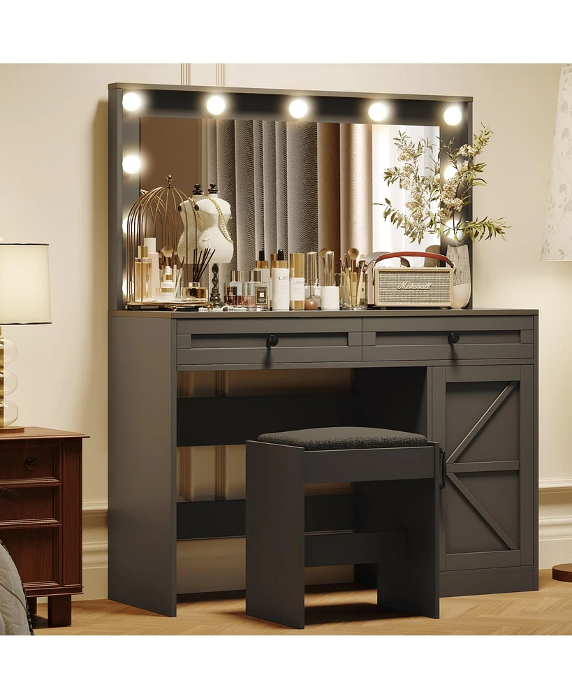 Streamdale Furniture Vanity Table with Large Mirror, Led Lights, and 3 Drawers