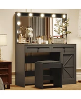 Simplie Fun Vanity Table with Large Mirror, Led Lights, and 3 Drawers