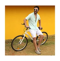 Men's Mint Green Embroidered Striped Shirt