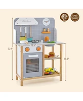 Costway Wooden Kid's Play Kitchen Set Pretend Chef Cooking Toy with Cookware Accessories