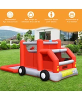 Costway Fire Truck Themed Inflatable Castle Water Park Kids Bounce House Blower Excluded