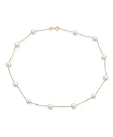 Bling Jewelry Tin Cup White Freshwater Cultured 7MM Pearl Chain Station Pearls Necklace Yellow Gold Plated .925 Sterling Silver