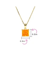 Bling Jewelry Dainty 1.25 Ct Square Solitaire Princess Cut Orange Synthetic Opal Pendant Necklace For Women Gold Plated Sterling Silver