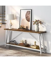 Tribesigns 70.9 Inches Extra Long Sofa Table Behind Couch, Industrial Entry Console Table for Hallway, Entryway, Living Room, Light Brown and White