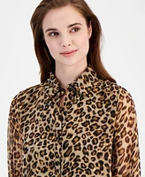 T Tahari Women's Animal-Print Button-Front Blouse