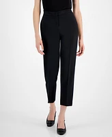 Kasper Slim Straight-Leg Elastic-Back Pants