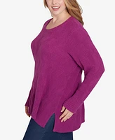 Hearts Of Palm Plus Lets Rendez-Blue Solid Long Sleeve Sweater