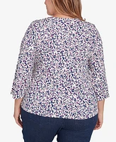 Hearts Of Palm Plus Printed Essentials 3/4 Sleeve Top