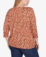 Hearts Of Palm Plus Spice It Up Printed 3/4 Sleeve Top