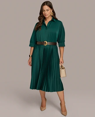 Donna Karan New York Plus Belted Pleated Midi Dress