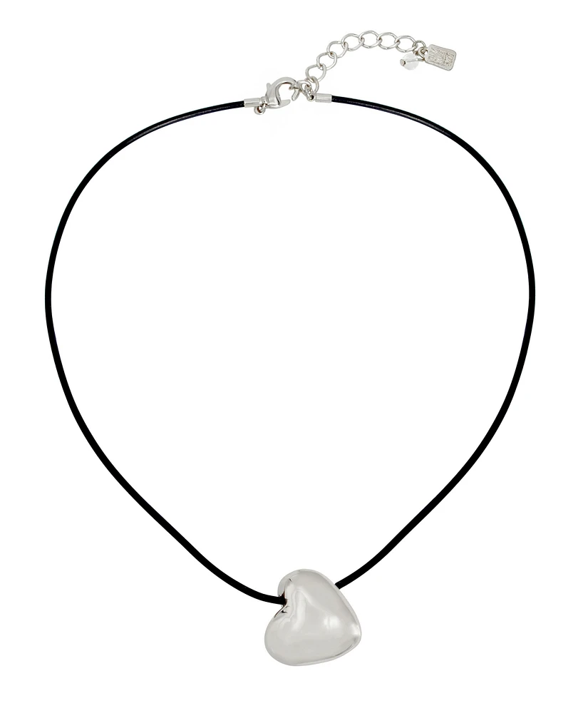 Robert Lee Morris Soho Silver Puffy Heart Leather Necklace